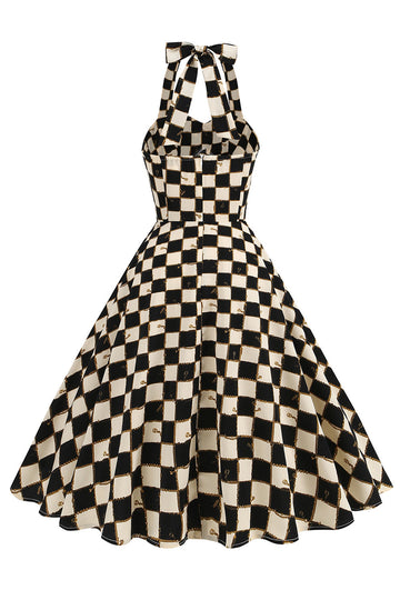 Sort gitter Plaid Halter Kort Vintage 1950'erne Kjole